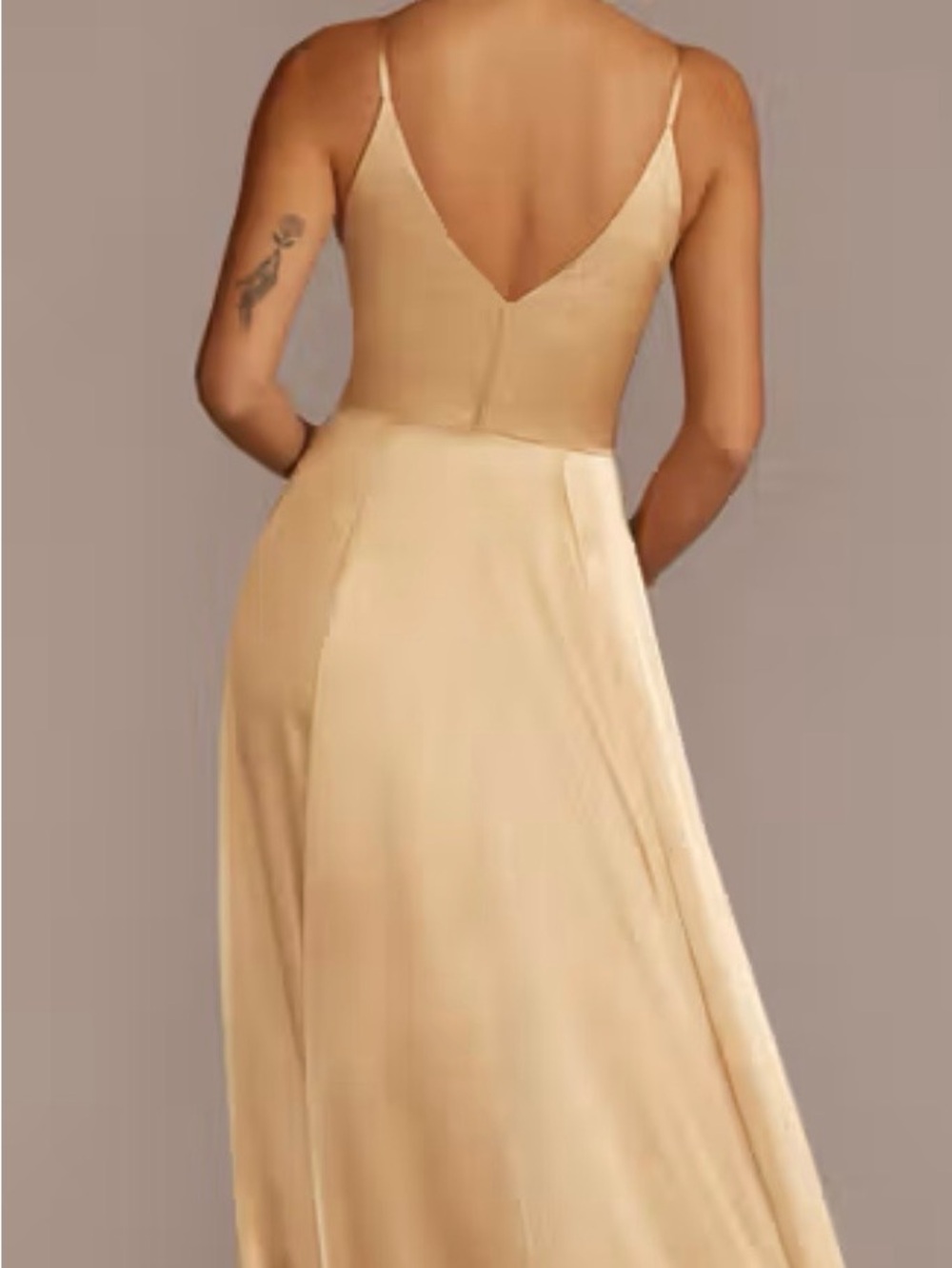 Galina Signature Champagne Satin V-Neck Maxi Bridesmaid Prom Dress Size 4 - Picture 2 of 8